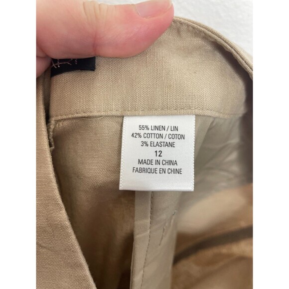 Tahari Dress Pants Womens 12 Tan Linen Cotton Wide Leg Stretch Mid Rise Career - Picture 10 of 12